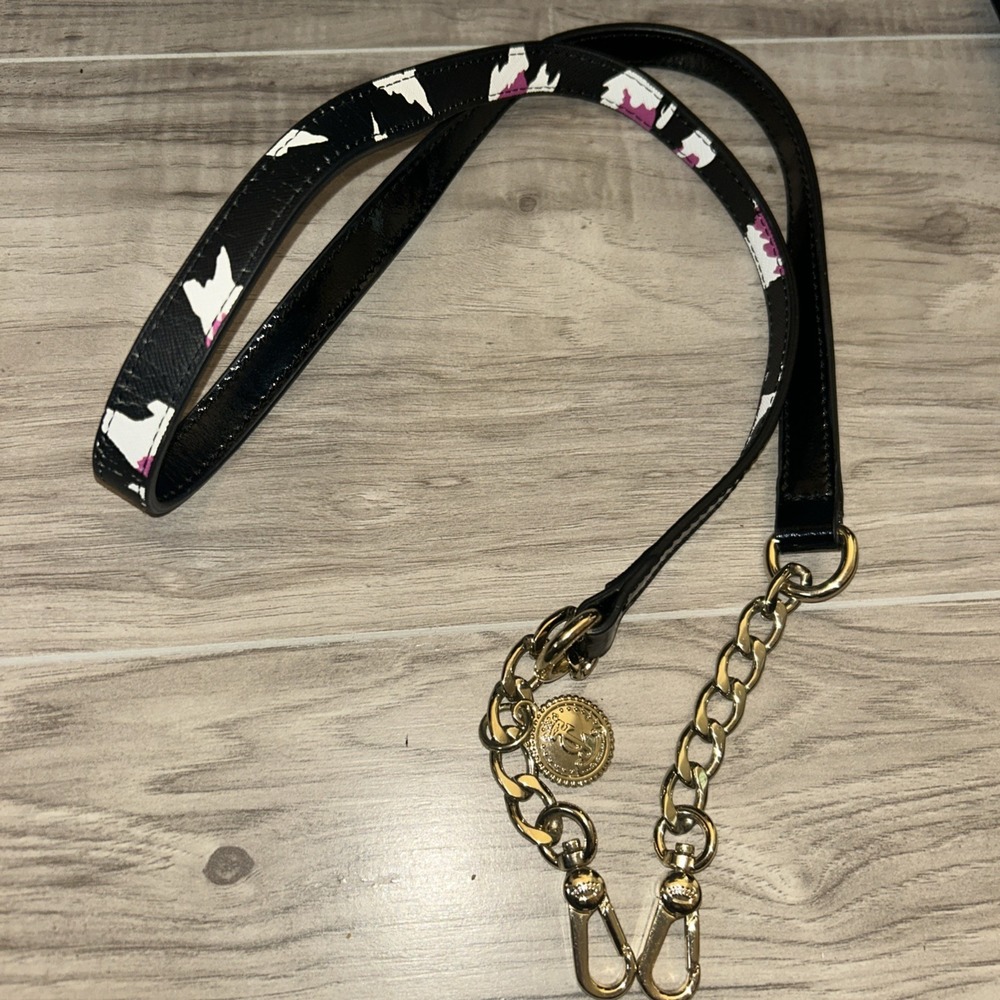 Juicy Couture Black Patent Leather Purse Strap Gold Chain Medallion Charm Handle